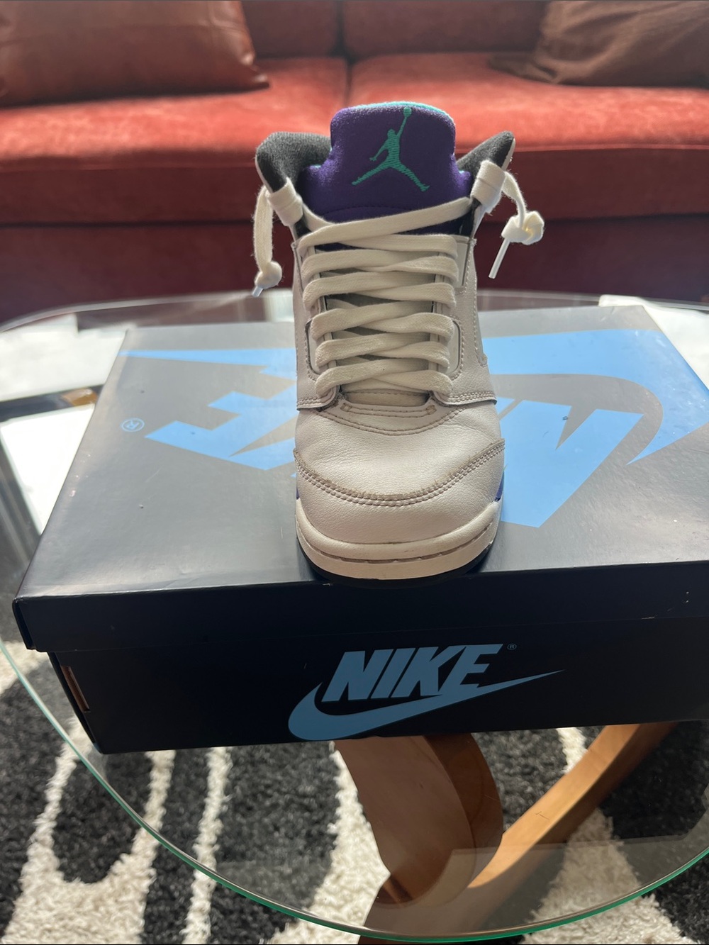 Nike Kids White and Purple High-Top Sneakers with Teal Jumpman